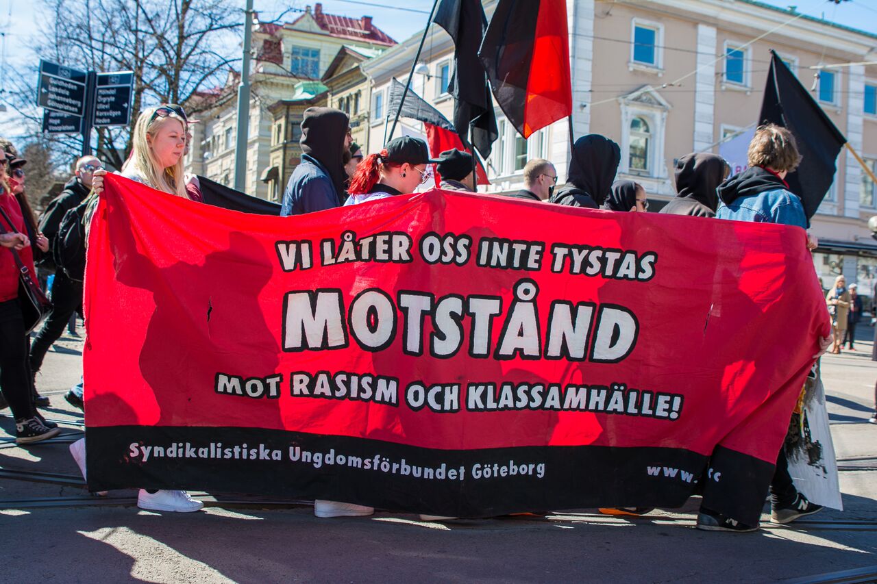 Även Syndikalistiska ungdomsförbundet gick i syndikalisttåget i Göteborg.