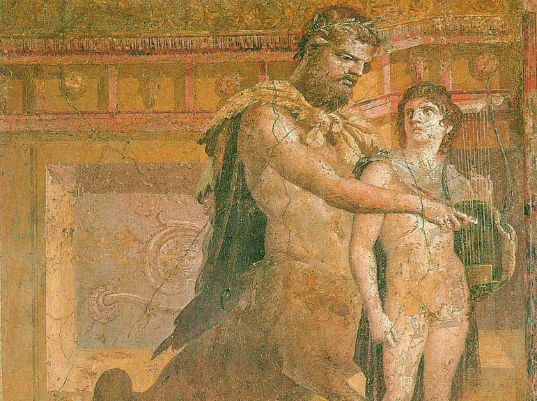 Kairon undervisar Akilles, här porträtterat i en fresk från Herculaneum (detalj).