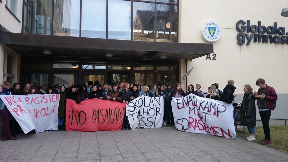 2014 utförde eleverna på Globala gymnasiet en blockad mot Sverigedemokraternas ungdomsförbund.