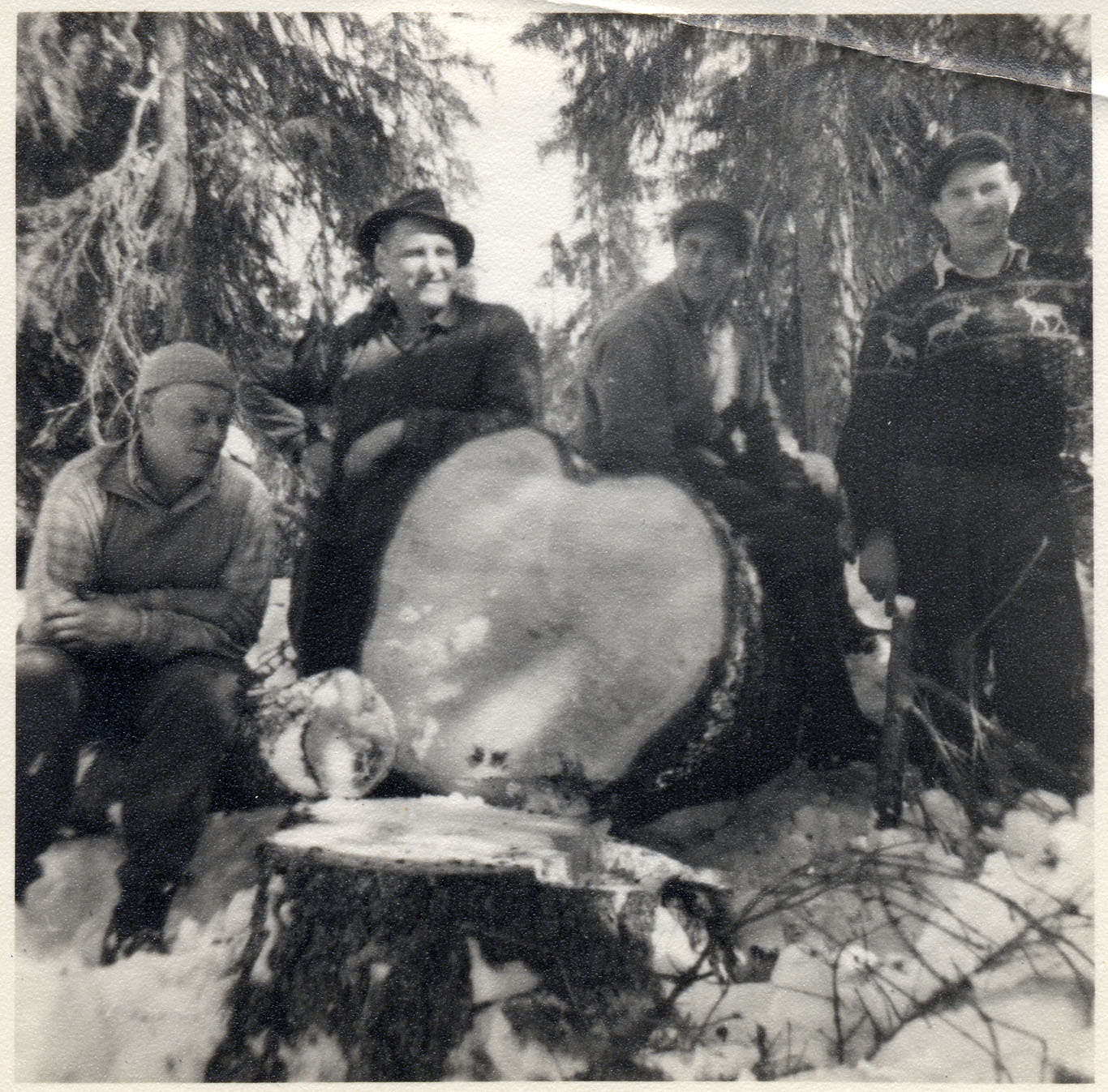Syndikalistiska skogsarbetare 1952. Inom den svenska skogsbranschen förekom länge konfliktsamarbete över organisationsgränserna. 