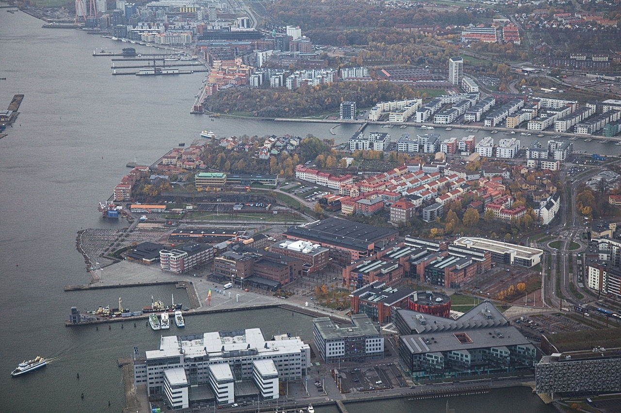 Lindholmen i Göteborg från helikopter i oktober 2013. Här pågår nu stadsexploateringen för fullt.