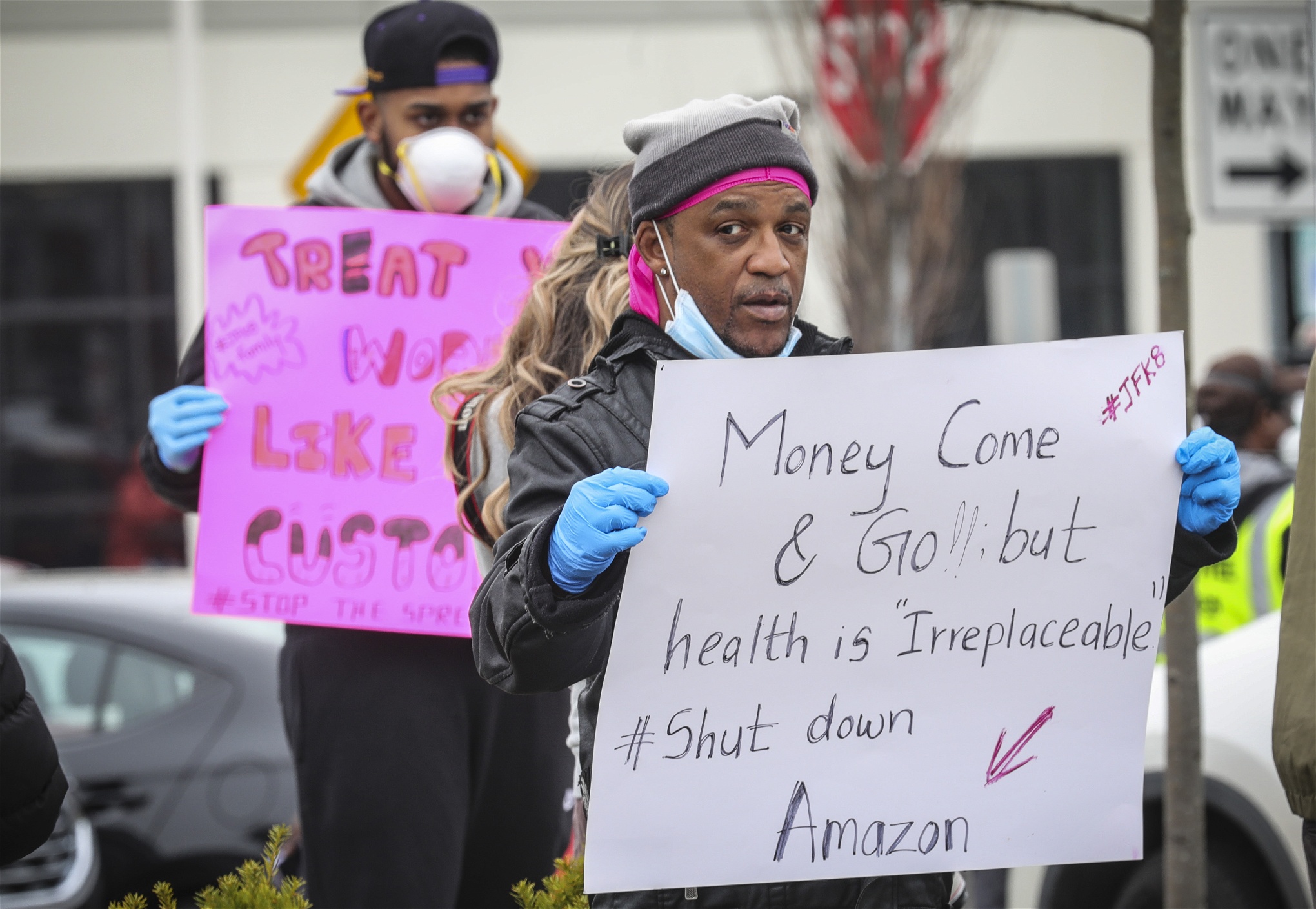 Photo: Bebeto Matthews/TTWorkers say Amazon is not doing enough to to keep workers safe from the spread of COVID-19. "They say we going by CDC standards, but when we call the CDC they are not," said Gerald Bryson that participated in the protest. "I got grand kids at home, I got kids, I am not doing it." 