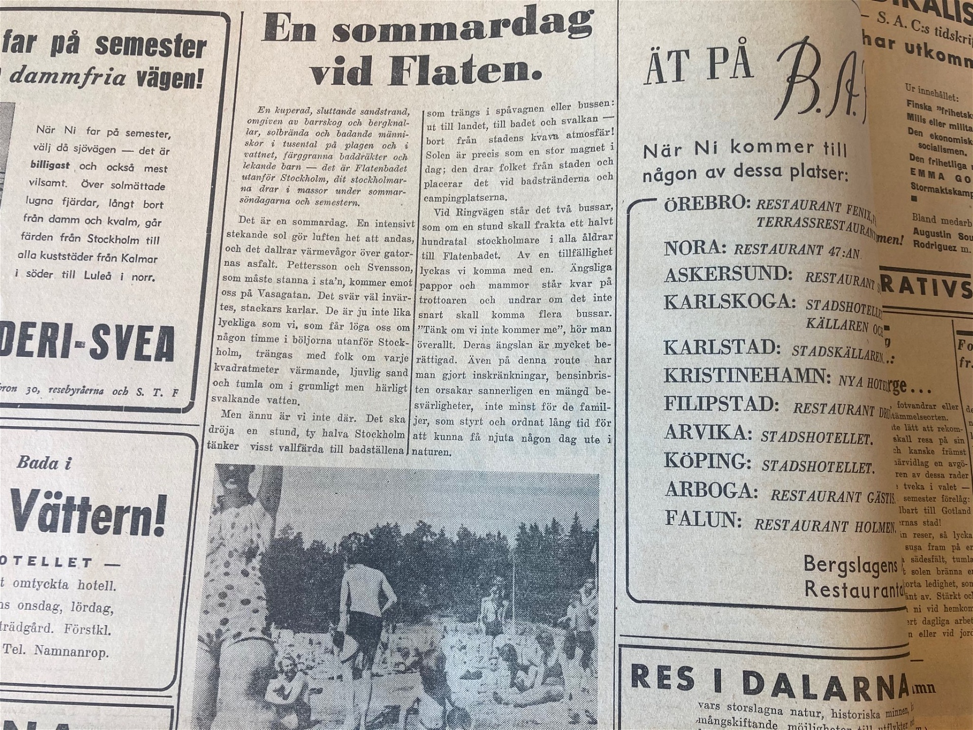 Foto: Arbetaren fredagen den 5 juli 1940Flatenbadet i Stockholm var ett populärt besöksmål sommaren 1940. 