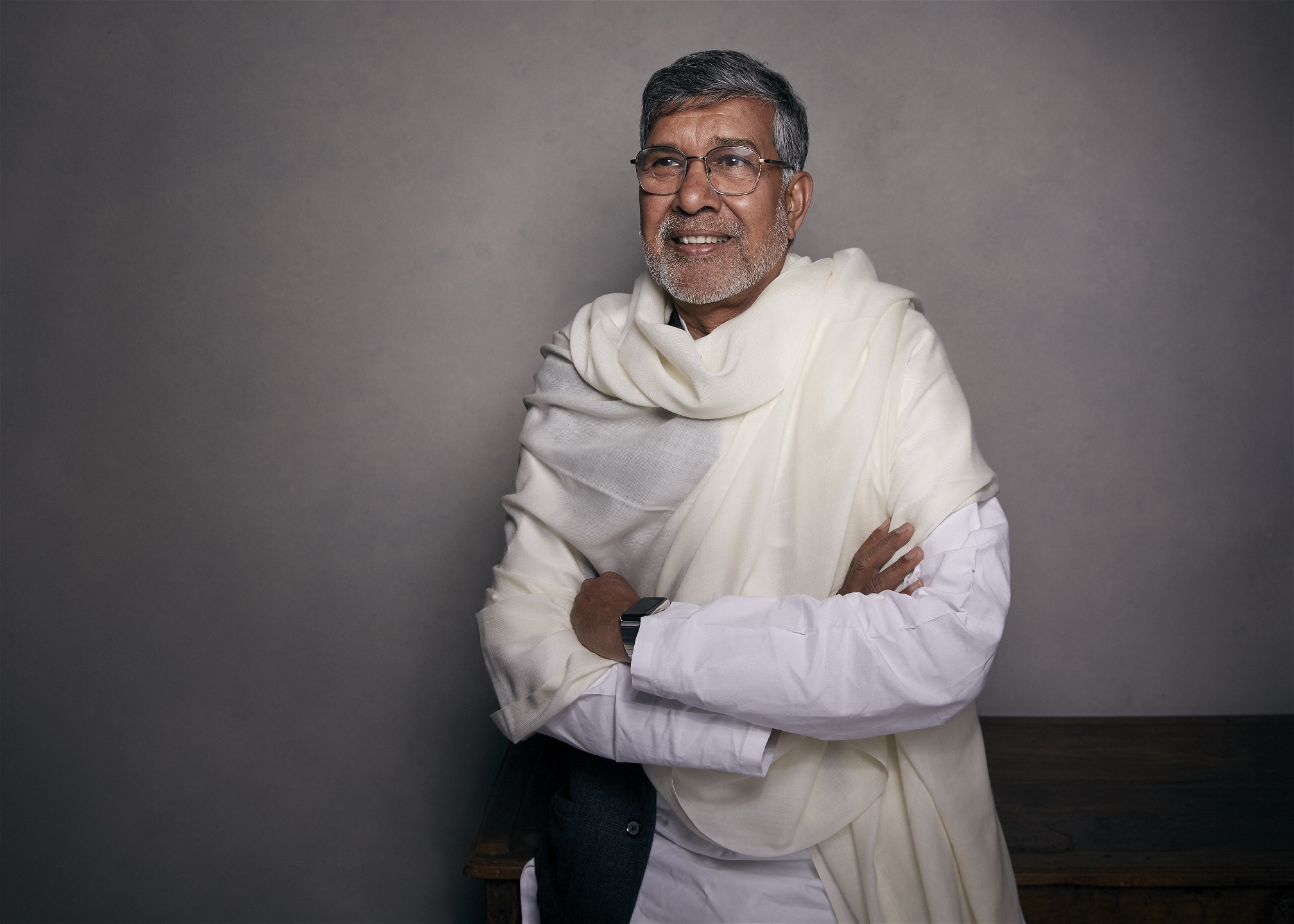 Porträttbild på Kailash Satyarthi som 2014 fick Nobels fredspris