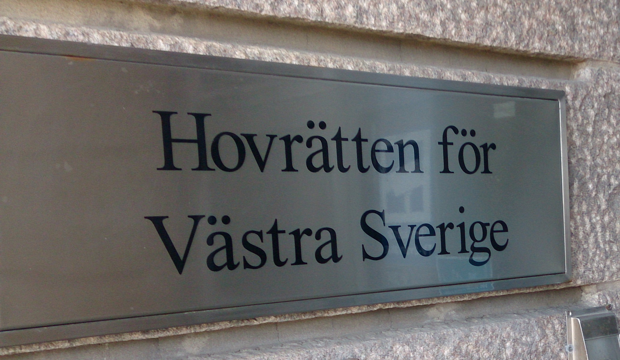 Skylt med texten Hovrätten för Västra Sverige.