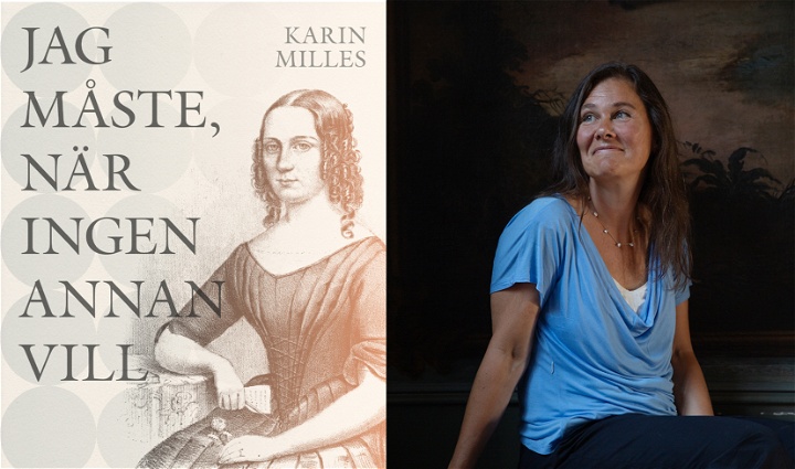 Omslaget till boken Jag måste, när ingen annan vill, där ett tecknat porträtt av Sophie Sager syns, samt porträttbild på författaren med blå t-shirt.