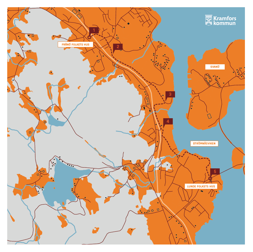 Karta över bygden med demonstrationsvägen, framtagen av Kramfors kommun.