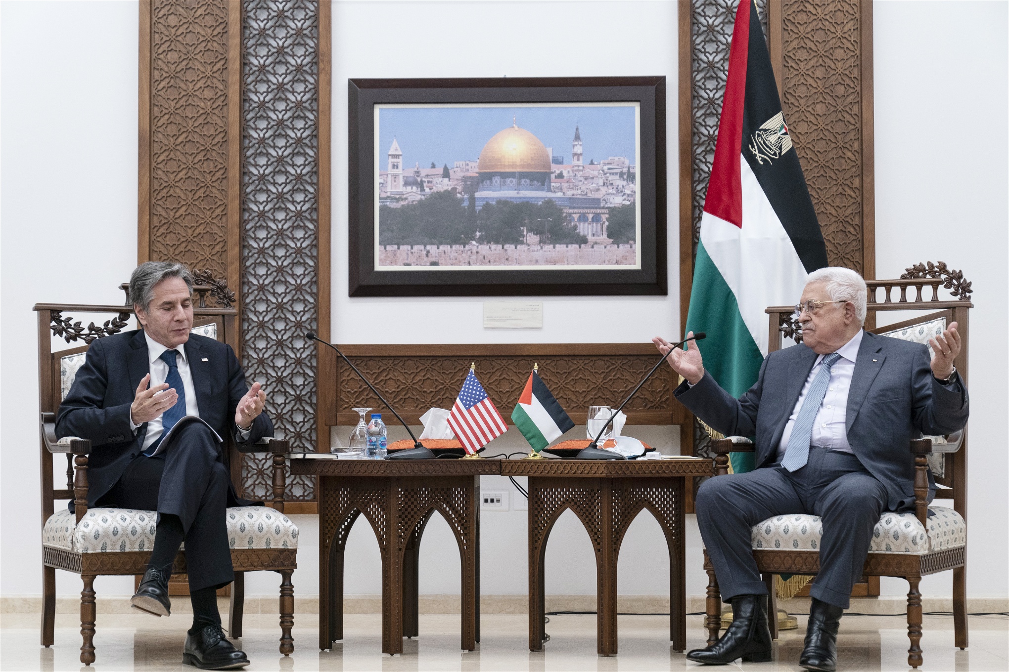 USA:s utrikesminister Antony Blinken och Palestinas president Mahmoud Abbas