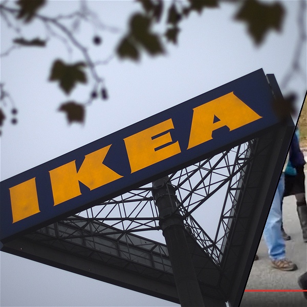Ikea skylt och protesterande Ikea-arbetare i USA