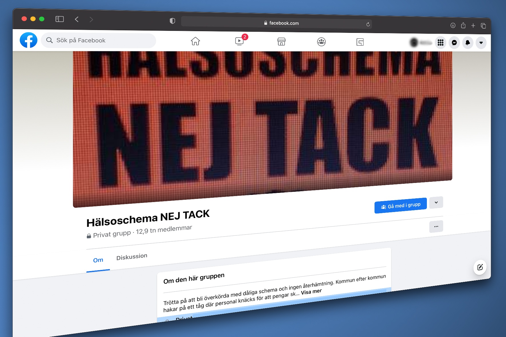 Hälsoschema Nej Tacks facebookgrupp