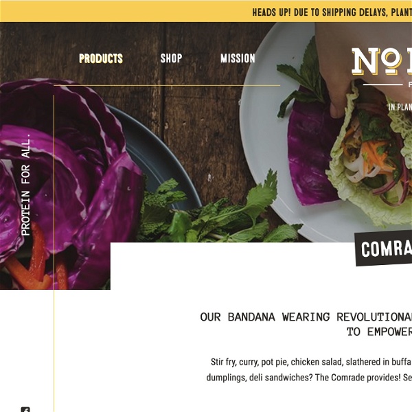 No evil foods webbsida, där företaget presenterar veganköttet Comrade cluck.