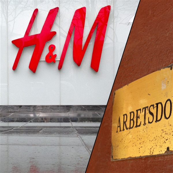 H&M:s logga på husfasad och Arbetsdomstolens skylt
