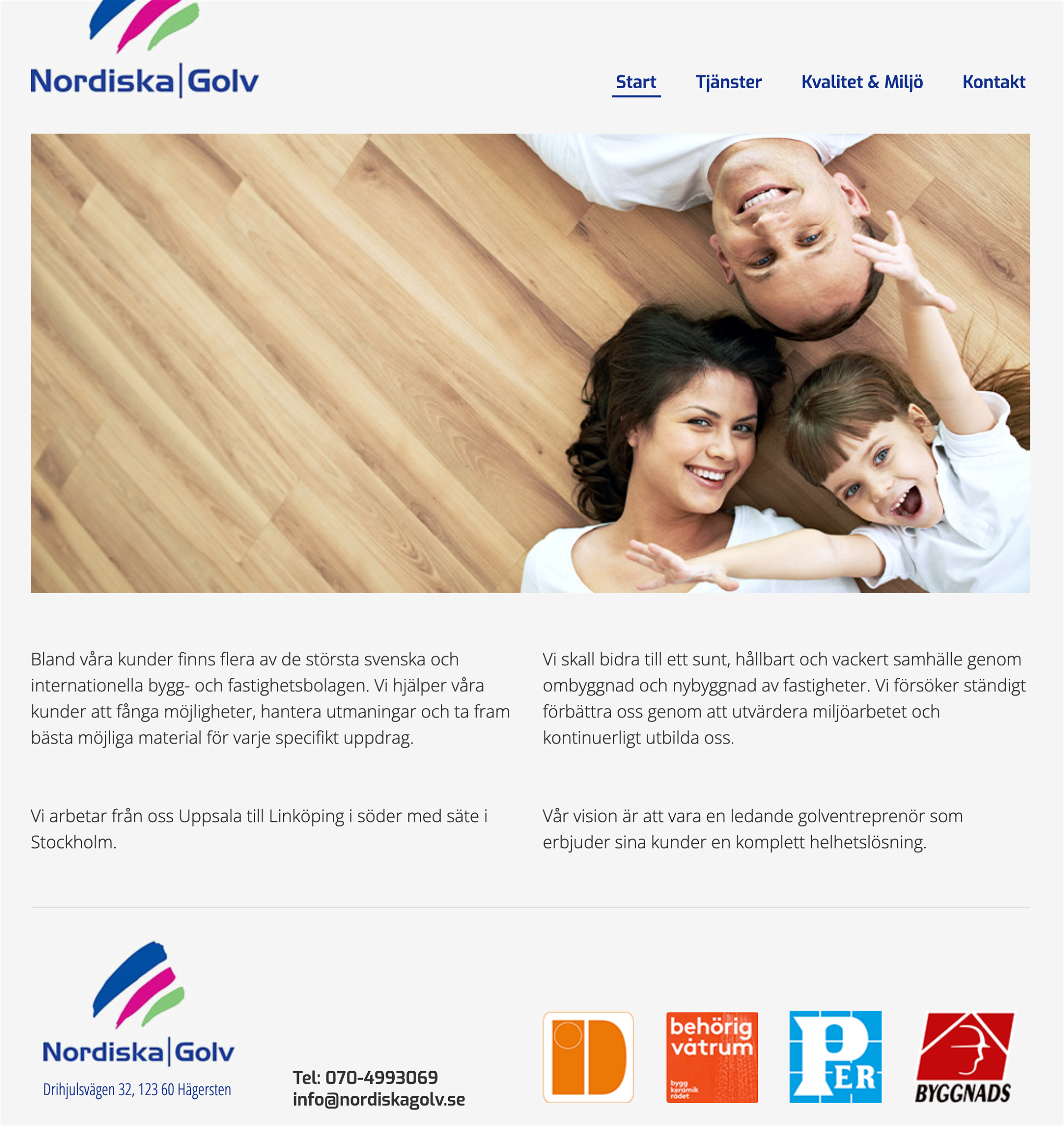Nordiska Golvs hemsida pryds av Byggnads logga. Foto: Skärmdump
