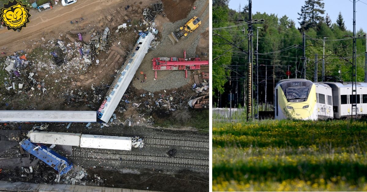 Bild av de kraschade tågen i Grekland, samt det urspårade Arlanda Expresståget.