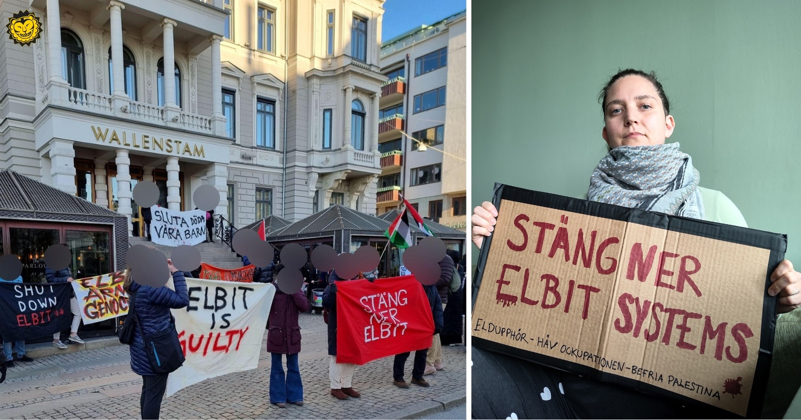 Kampanjen Stäng ner Elbit protesterar utanför Wallenstams kontor i Göteborg.