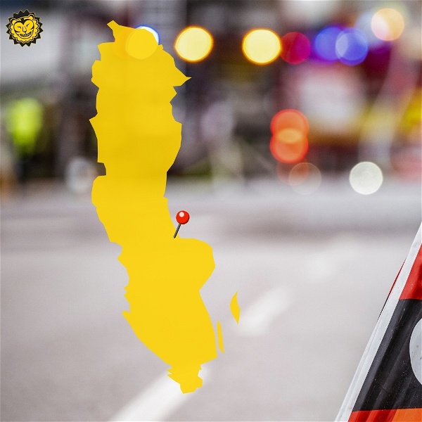 Montage: Karta med markering på Gävle samt en varningsskylt som det står olycka på.