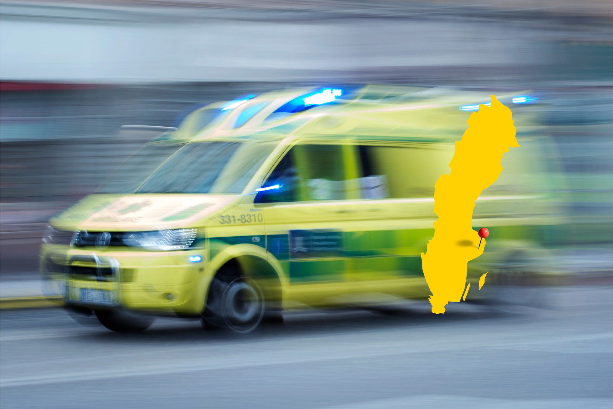 Ambulans i hög hastighet. sverige karta