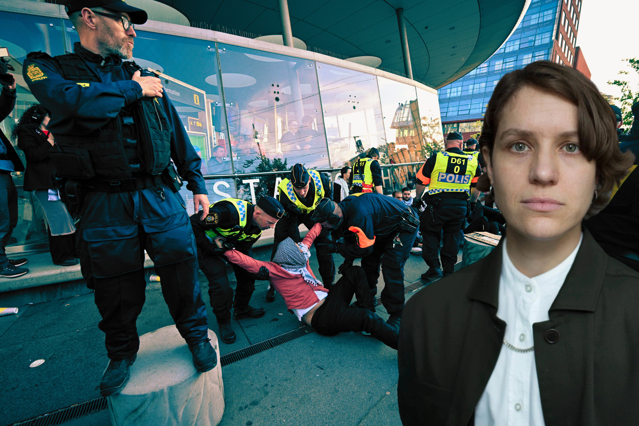 Silas Aliki inklippt framför ett polisingripande