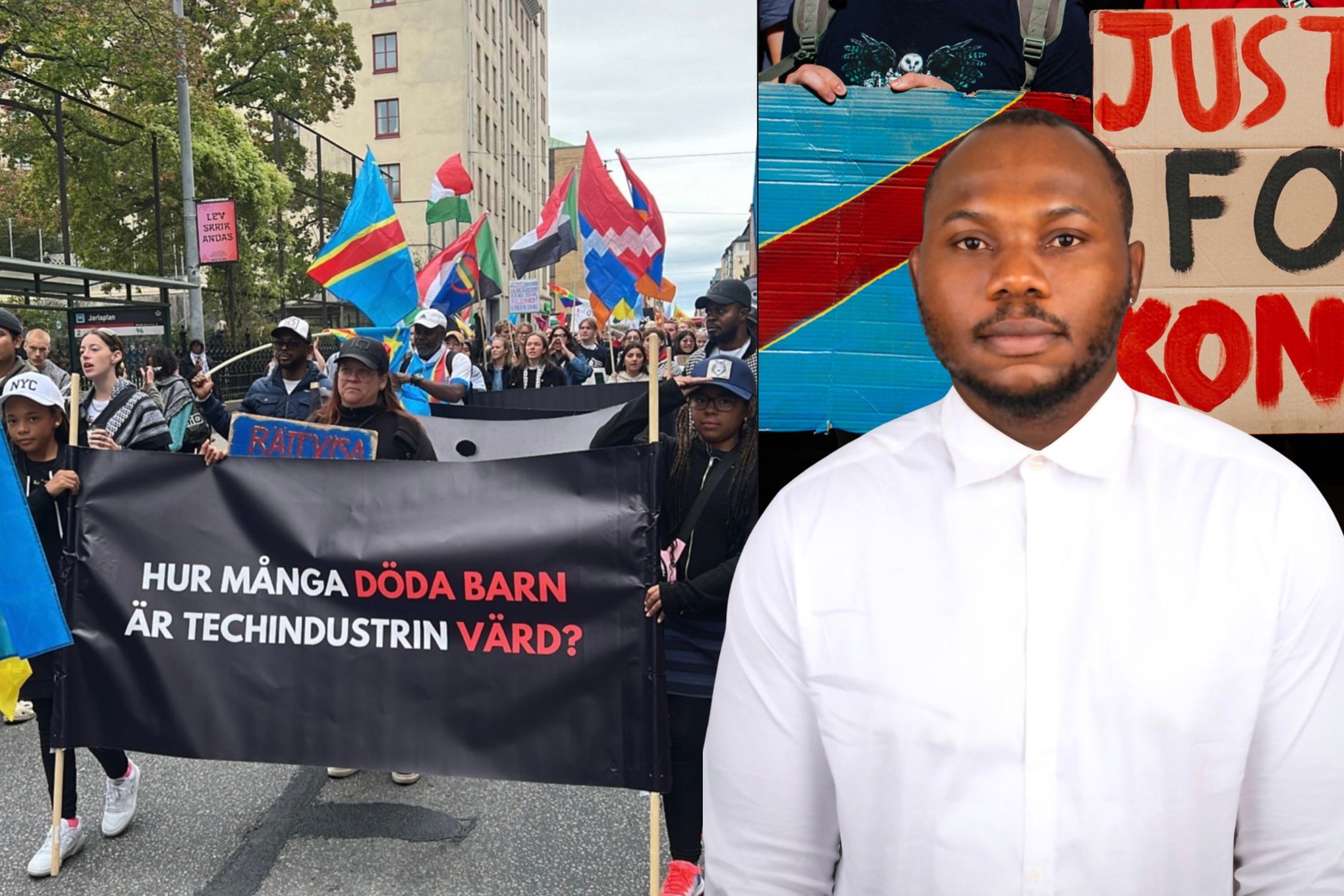 Bild på demonstration för Kongo-kinshasa och Tresor Singbo.