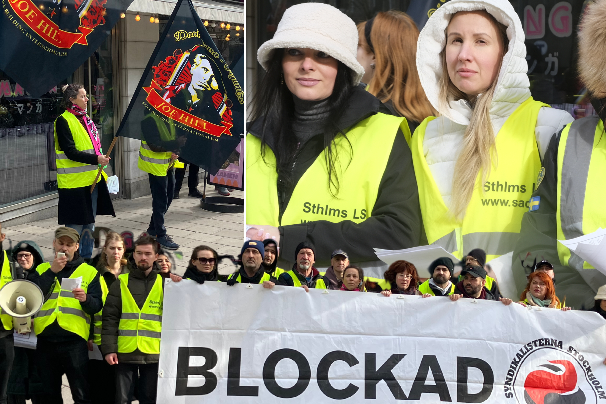 Stockholms ls av SAC blockerar en sushirestaurang intill Hötorget