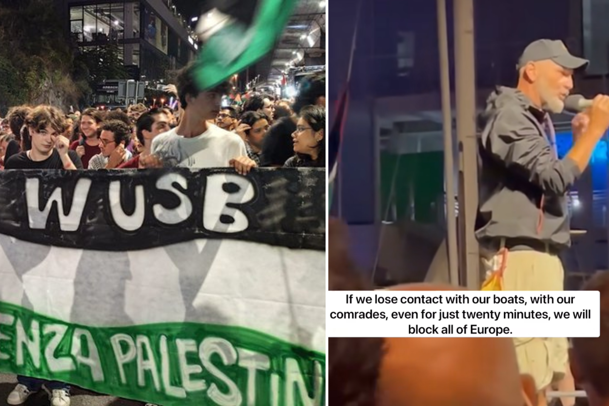 Hamnarbetare i det italienska facket USB i solidaritet med Gaza