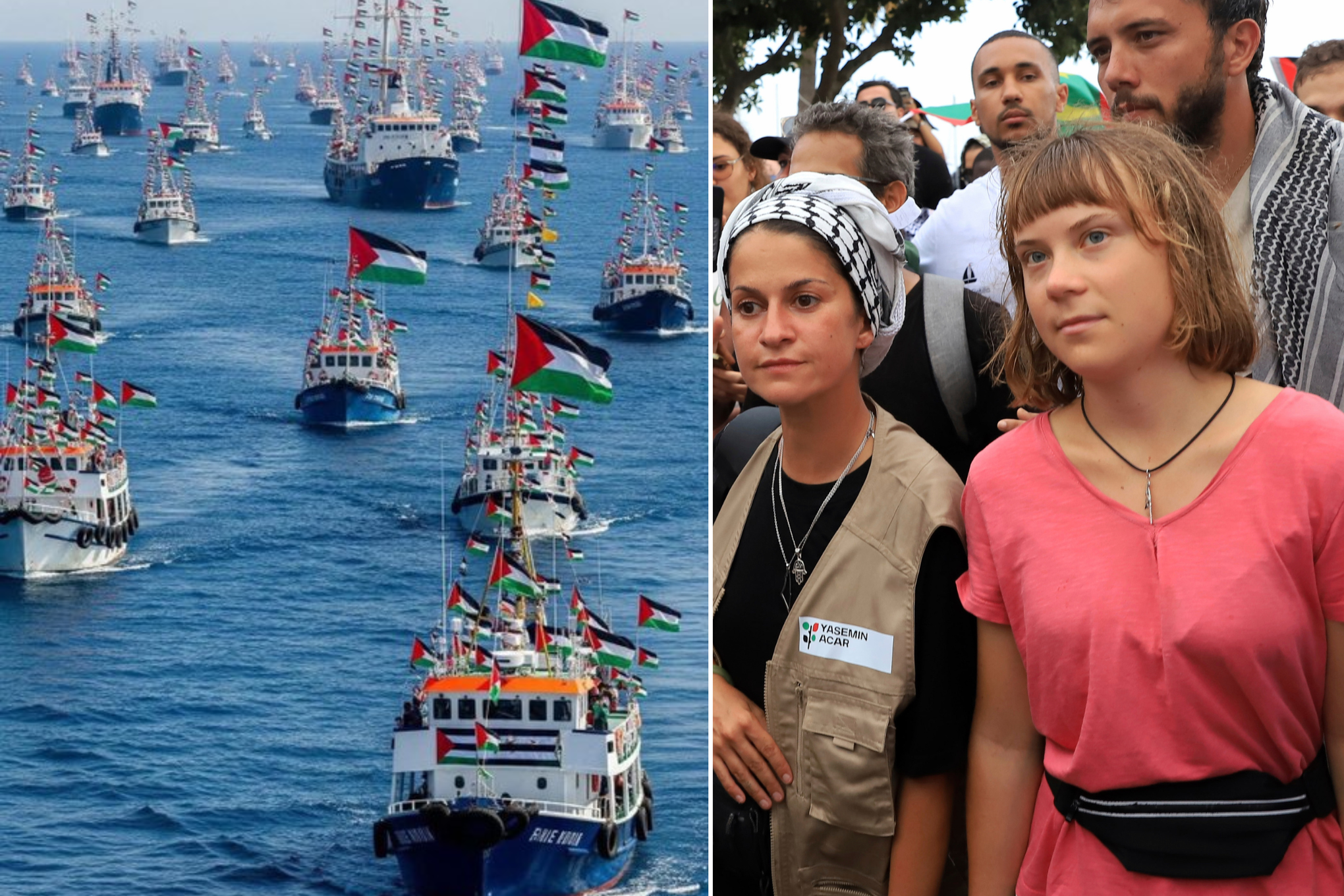 Greta Thunberg och den tyska palestinaaktivisten Yasemin Acar i Tunisien på väg mot Gaza