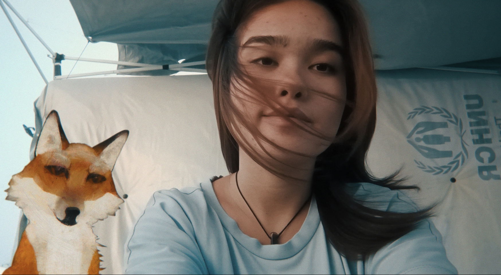 A fox under a pink moon