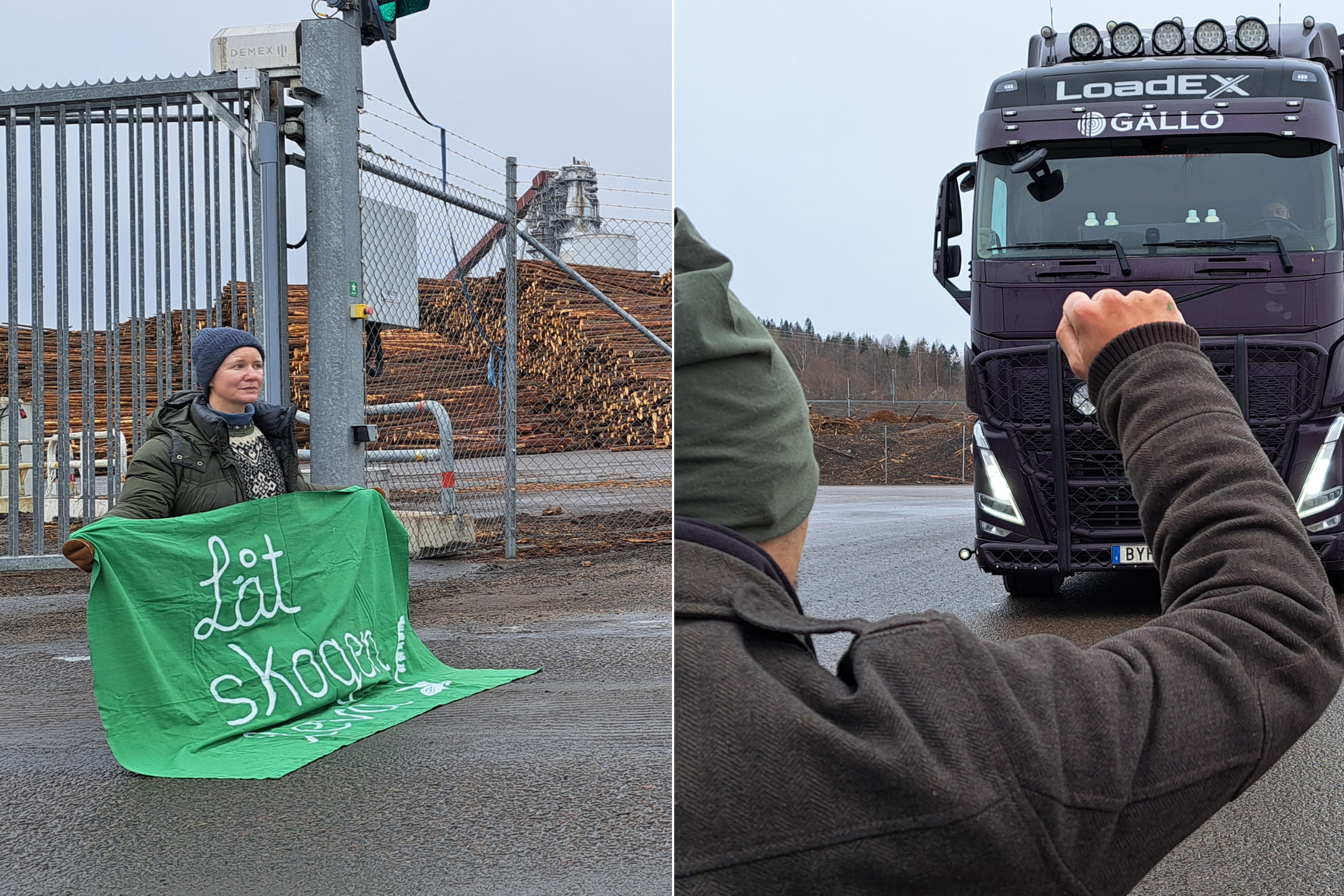 Aktivister från Skogsuppropet vid SCA:s massafabrik i Timrå