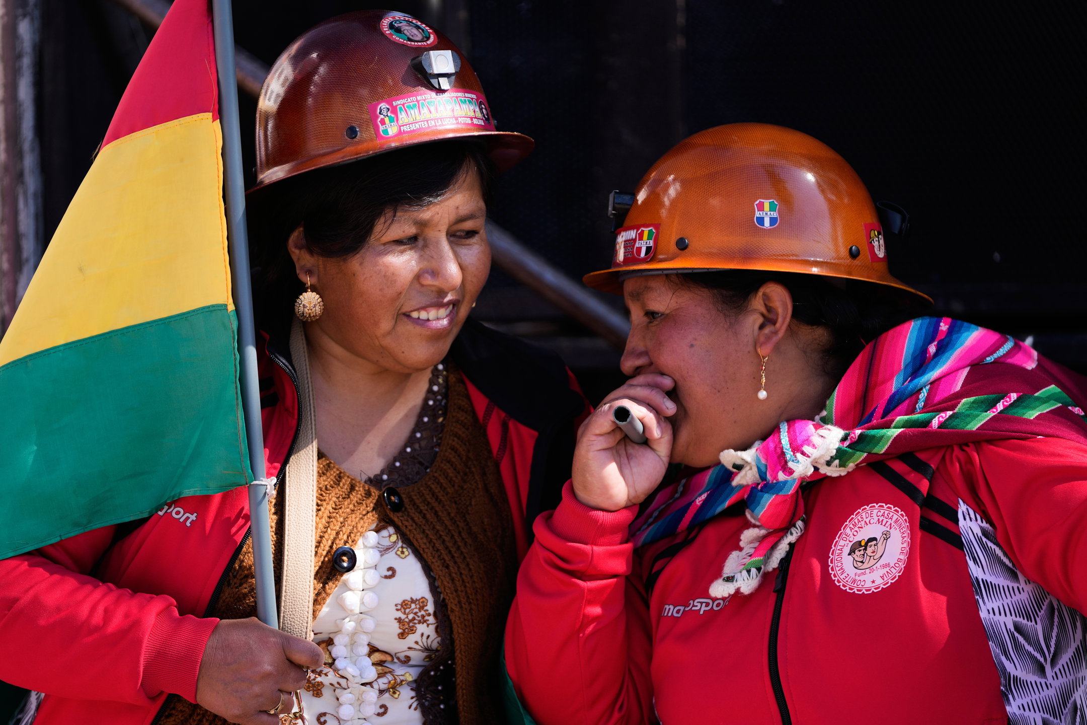 Miners attend a May Day protest in El Alto, Bolivia, Friday, May 1, 2026. (AP Photo/Juan Karita)