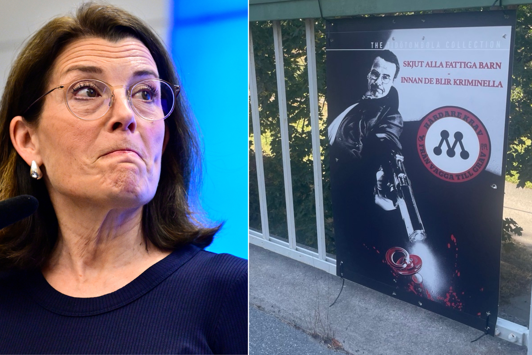 Falska valaffischer på statminister Ulf Kristersson har fått Moderaternas Karin Enström att reagera