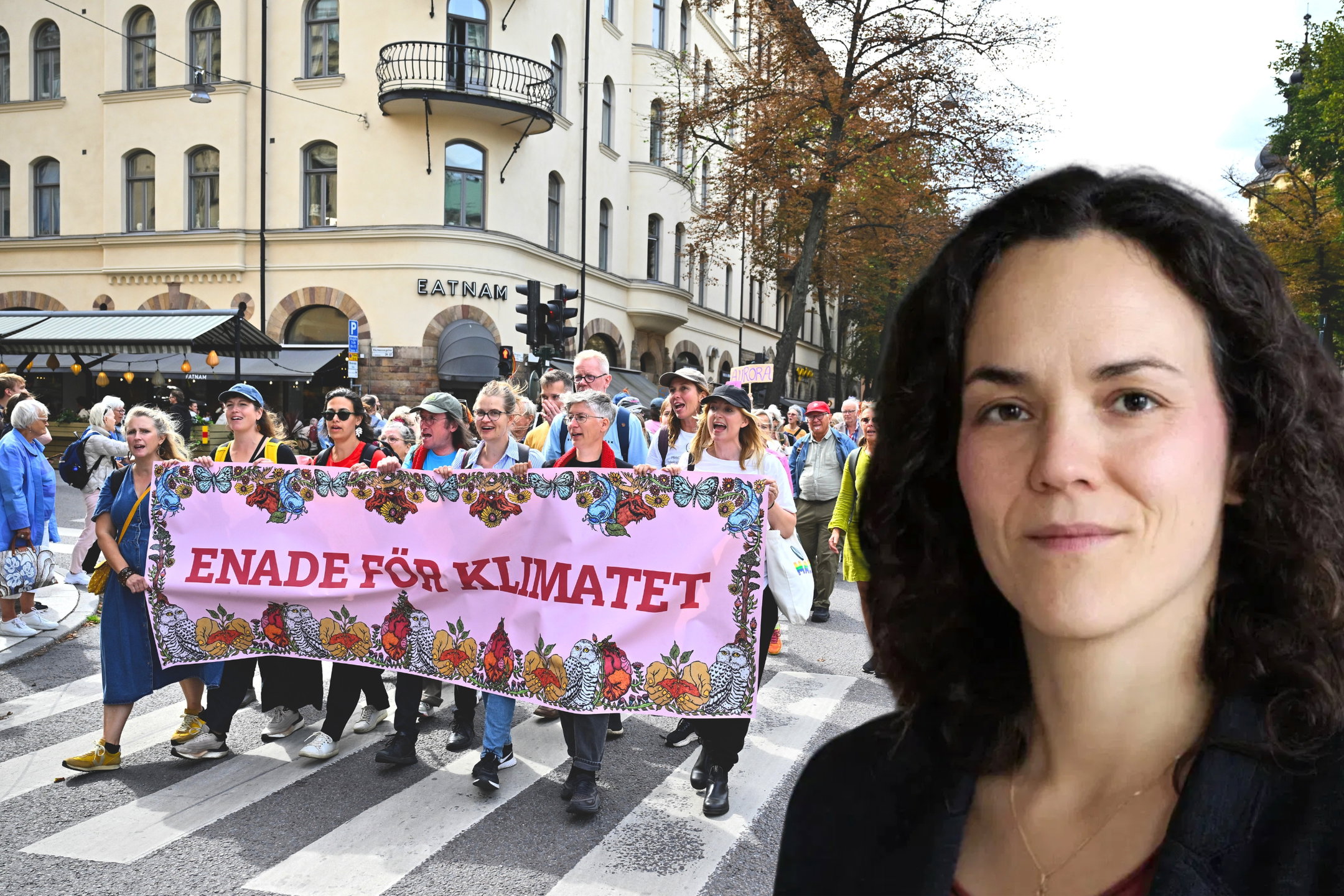 Demonstration för klimatet i Stockholm. Augusti 2026. Alexandra Urisman Otto, porträttbild, till höger.