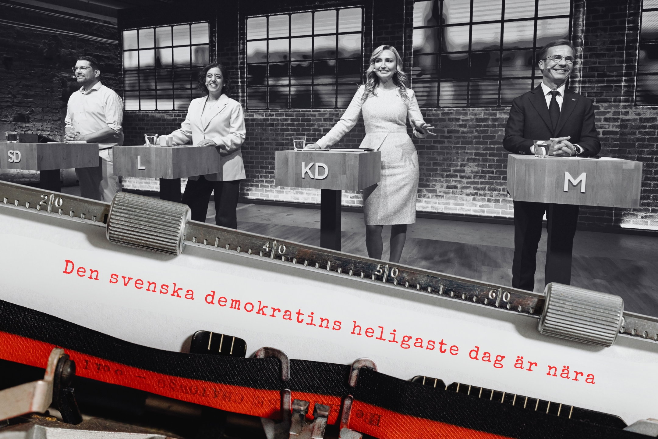 veckovers om partiledardebatt inför valet. På bild: partledardebatt i Svt, Tidöledarna