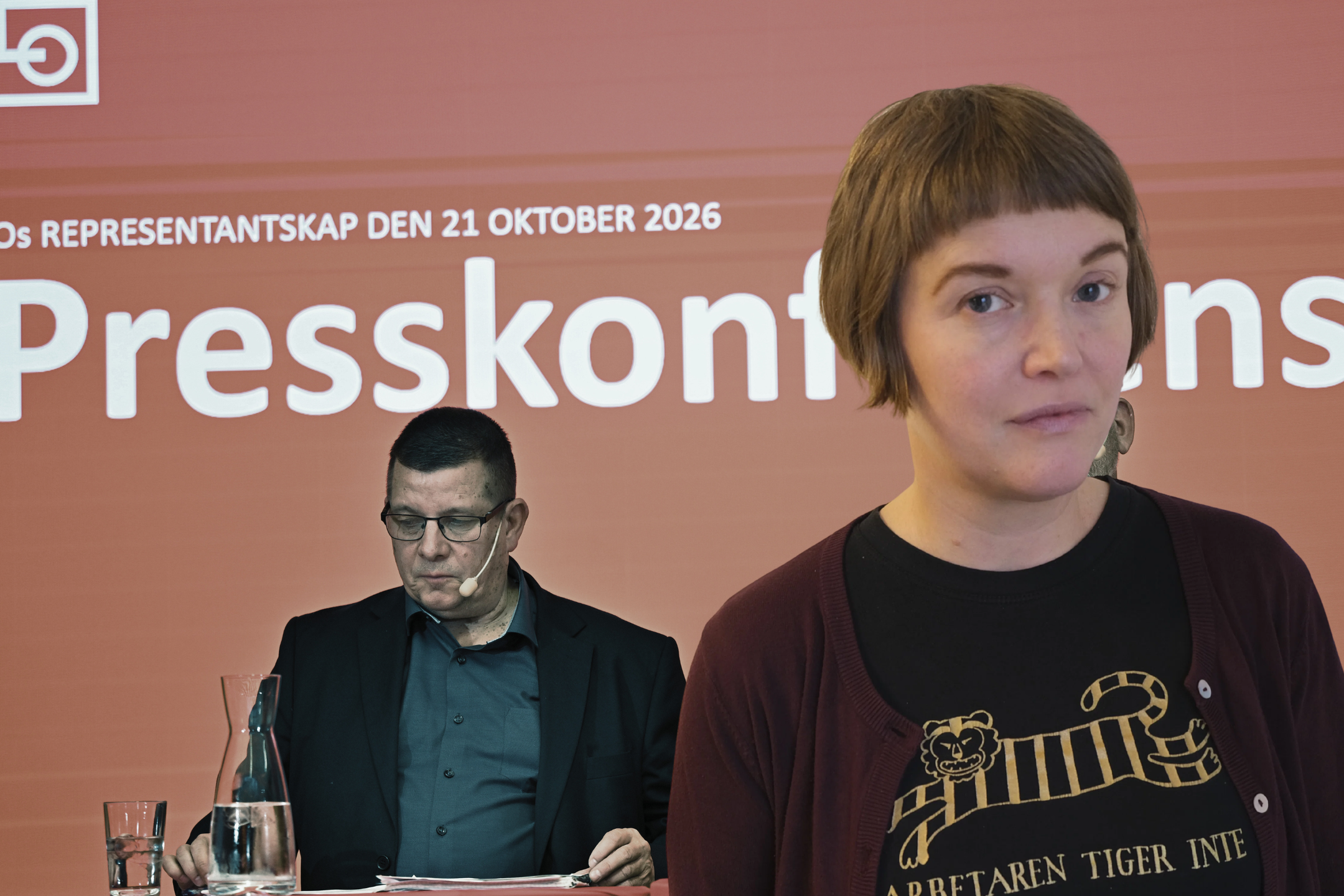 Bildmontage: Arbetarens chefredaktör Amalthea Frantz i förgrunden. LOs Veli-Pekka Säikkälä i bakgrunden